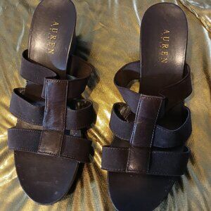 Ralph Lauren, Brown open back sandal with wedge. , Size 8M, Heel 3 inches